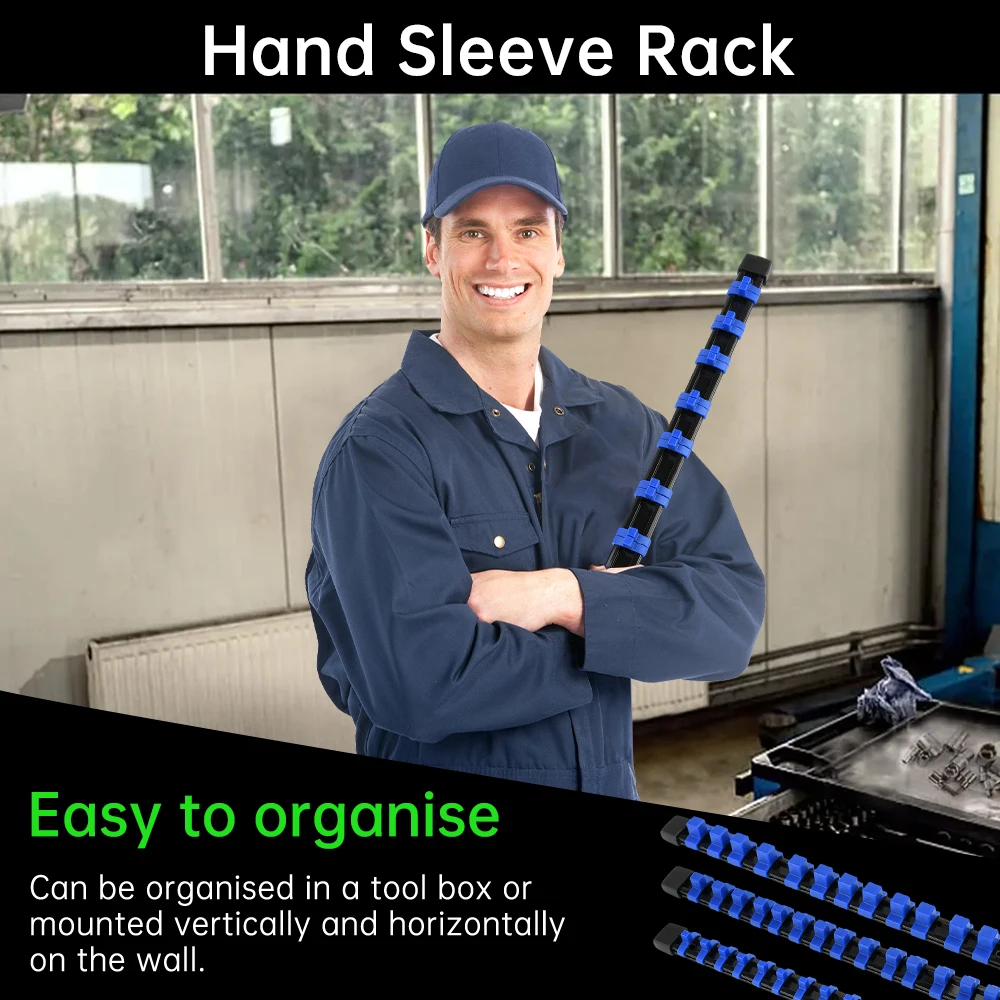 Socket Organizer Drive 1/2-Inch x 12 Clips 3/8-Inch x 15 Clips 1/4-Inch x 16 Clips Premium Quality Socket Clip Rail Holder