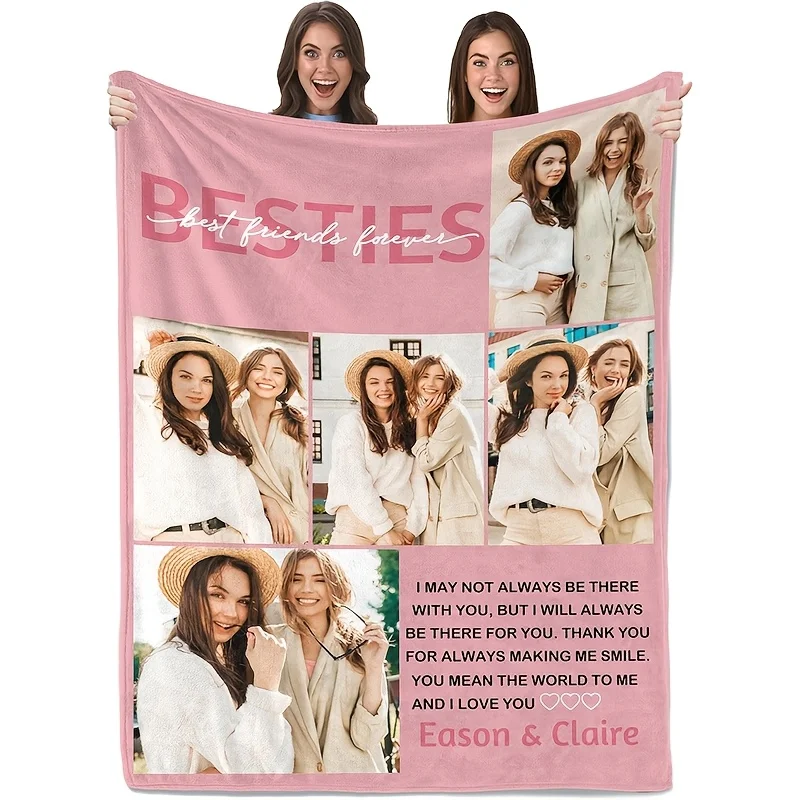 Personalisierte Flanelldecke für beste Freunde mit individuellem Foto- und Namensnummerndruck, modernem Stil, maschinenwaschbar