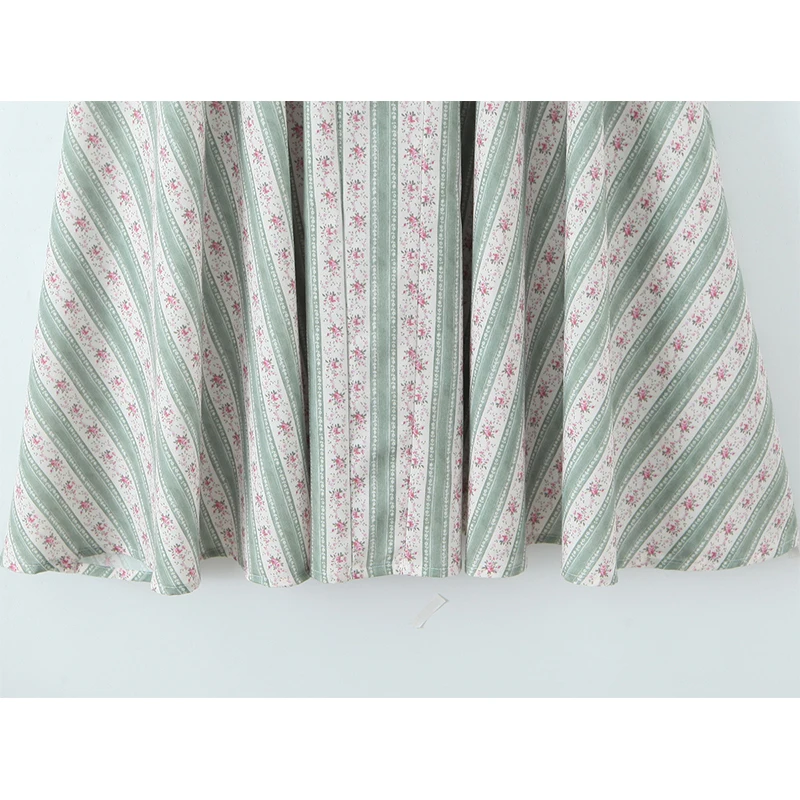 YENKYE สีเขียวลายดอกไม้พิมพ์สปาเก็ตตี้เซ็กซี่ชุดผู้หญิง A-Line Midi วันหยุดปาร์ตี้ฤดูร้อน Robe