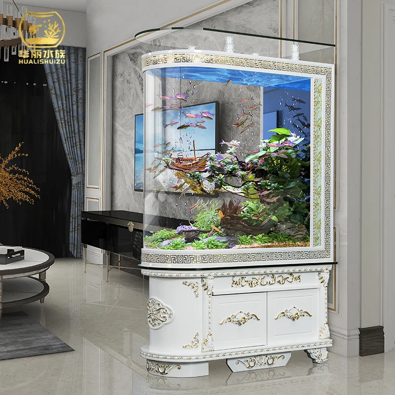 Bullet fish tank living room home medium aquarium glass 1.2m 1.5m ecological landing screen fish tank.