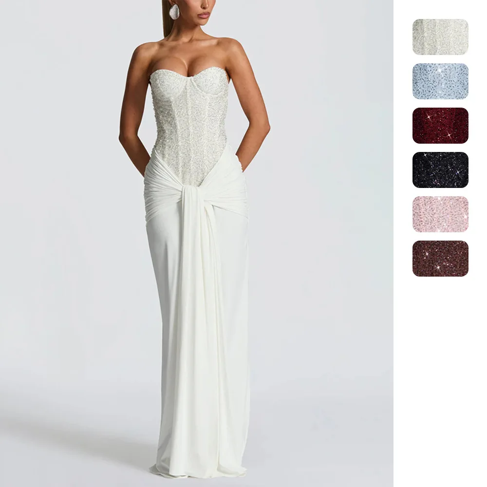 Women's Erotogenic Hot Girl Strapless. High Waist Smart Fit Tie Solid Color Clothes 8203 Sexy Femme Outfits Midi