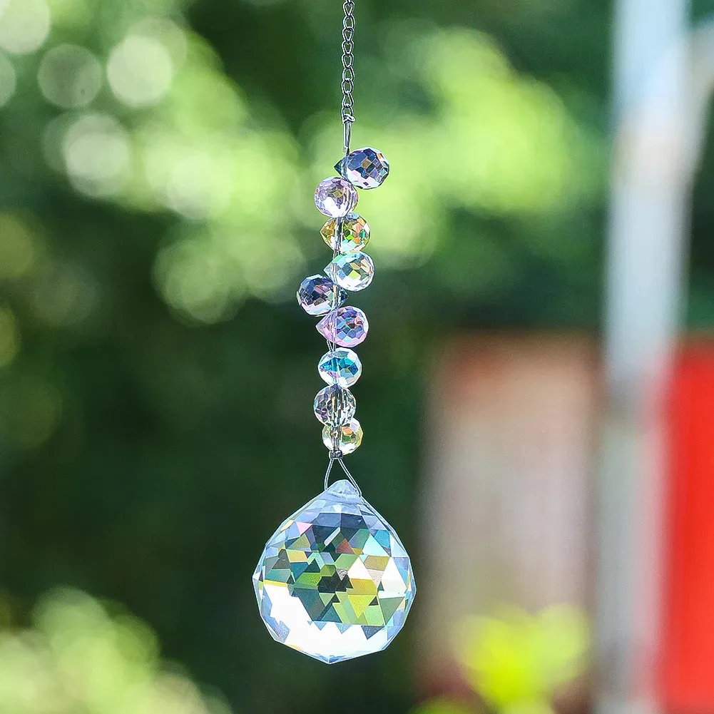 9.5cm Transparent Crystal Ball Pendant Colourful Miniature Strawberry Glass Beads Rainbow Maker Sunlight Collector Garden Decor