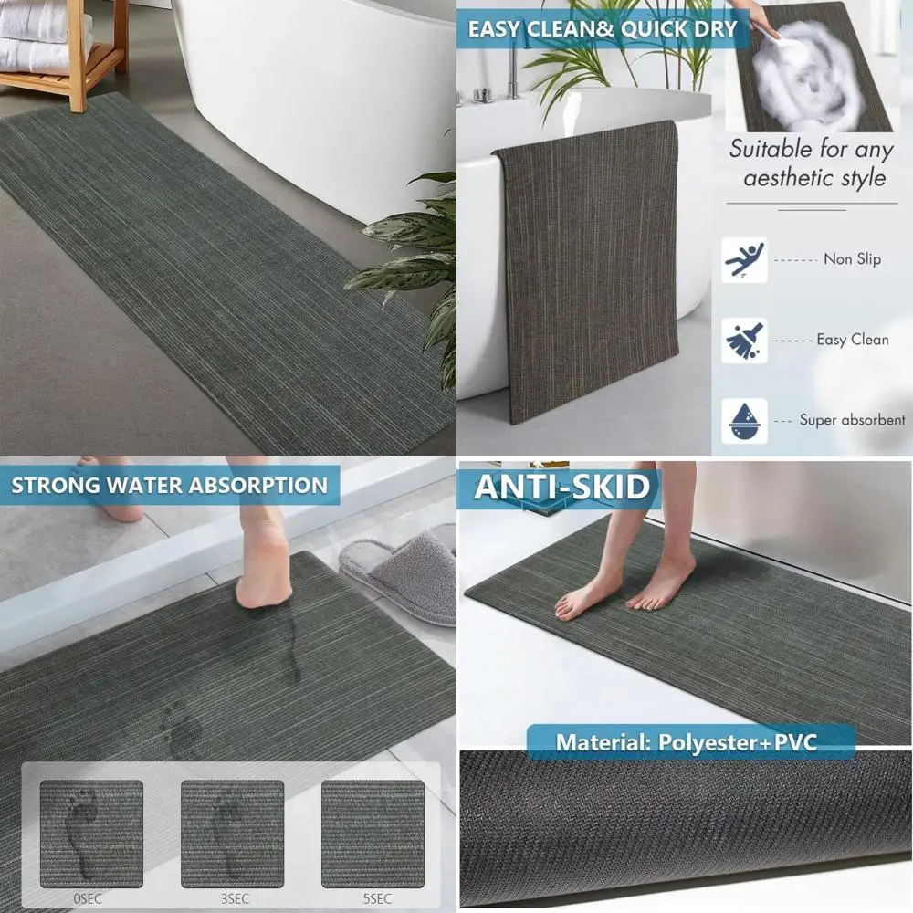 

custom-sized rubber non-slip, quick-dry, super absorbent thin bath rugs for doorways, washable bathroom floor mats