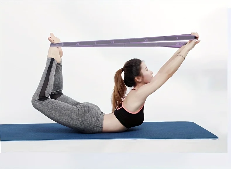 Numbered Resistance Bands with Guide Purple Blue Pink Elastic Straps for Yoga Pilates Home Gym Pull-Up Training Band