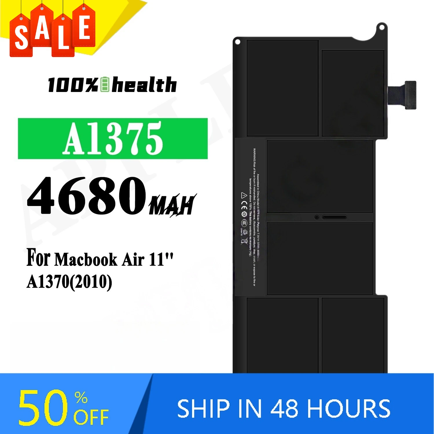 For Apple A1375 Laptop Battery Macbook Air 11 Inch A1370(2010) Lithium Rechargeable Battery