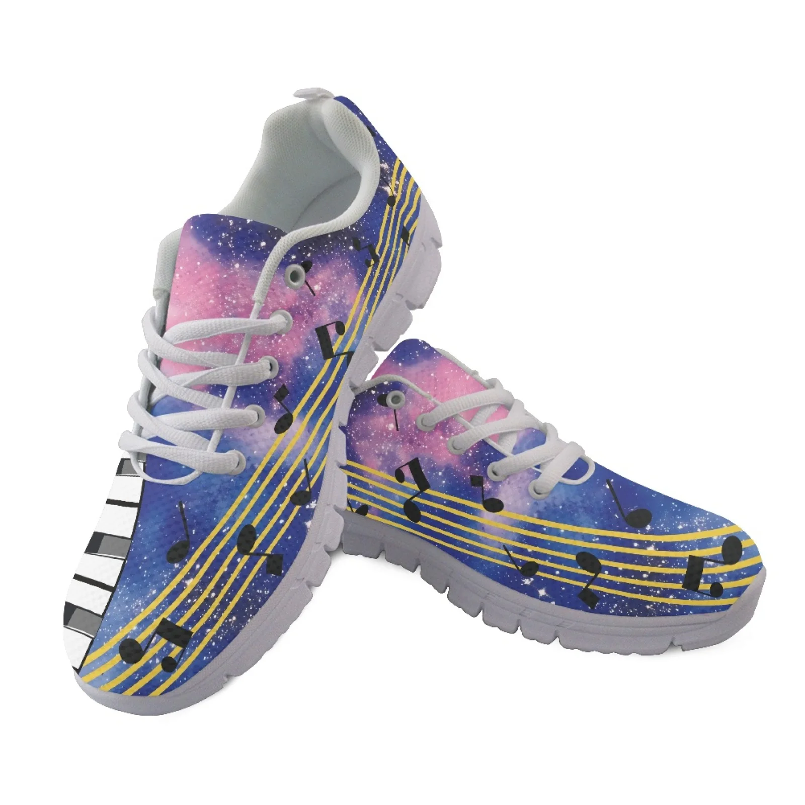 Coloranimal Galaxy Music Note Fitness Shoes Mesh EVA Sole Lace up Athletic Trainers for Women Running Walking Outdoor Camping