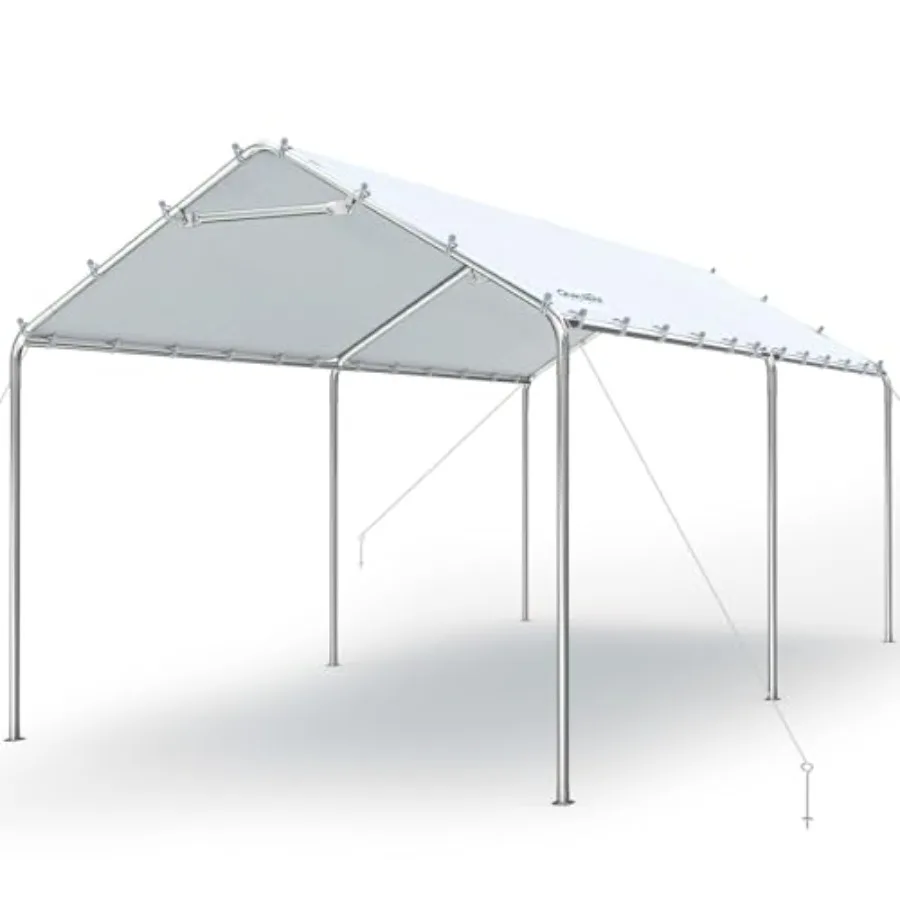 Outdoor carport canopy for vehicle and boat shelter: 10x20 ft, heavy-duty galvanized steel frame, gray finish, reinforced struc