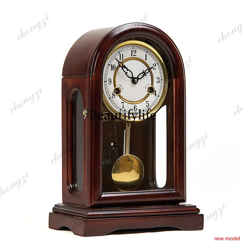 H178Pure copper movement mechanical seat clock living room old-fashioned solid wood timing pendulum clock winding chain retro