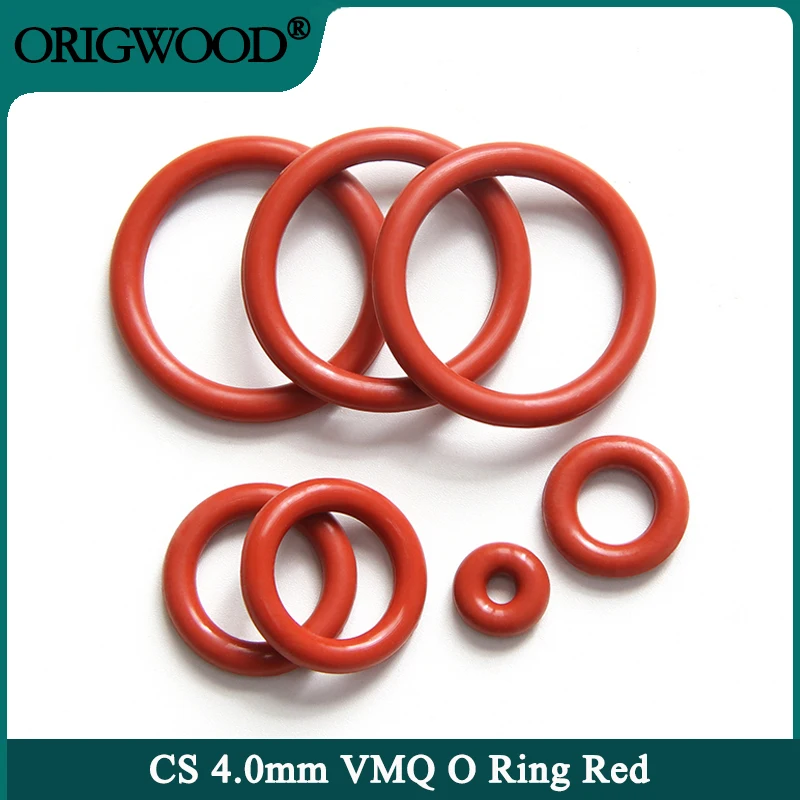 

10/50pcs VMQ O Ring Gasket CS 4mm OD 12 ~ 150mm Red Waterproof Washer Round O Shape Silicone Ring Food Grade