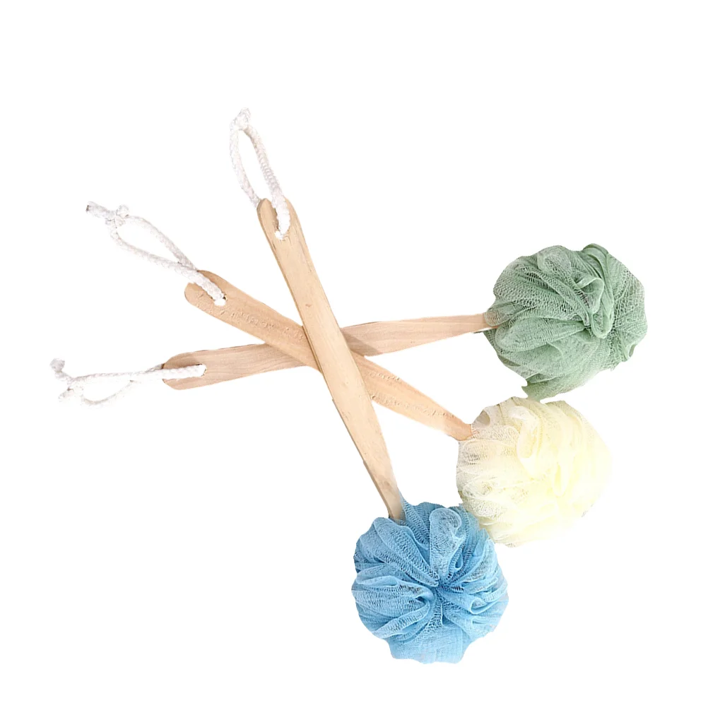 3 Pcs Sponge Shower Back Scrubber Long Handle Bath Balls Flower with Massage White Man