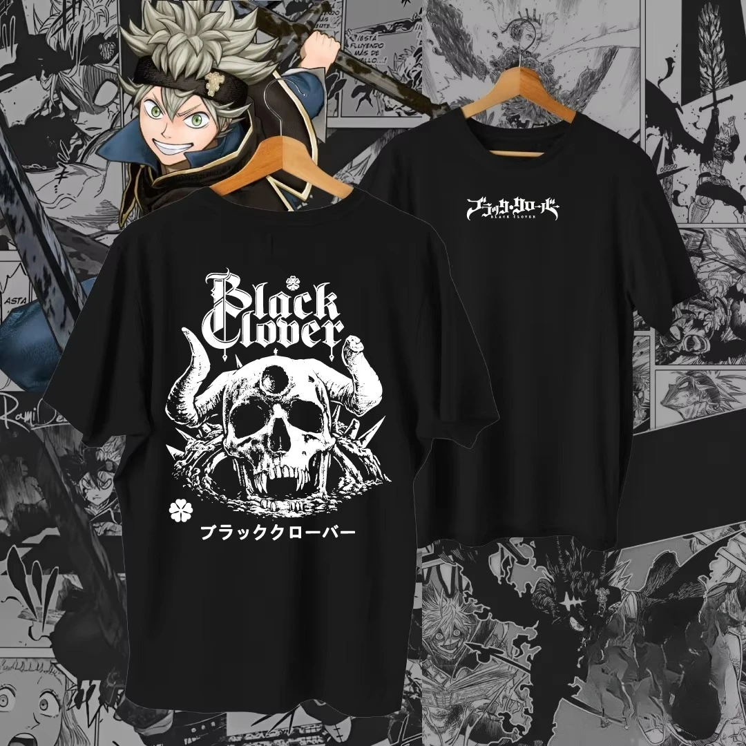 

2026 Black Clover Vintage T-Shirt, Demon Skull Logo Anime Print, Retro Oversized Cotton Streetwear Tee For Fans Men Women