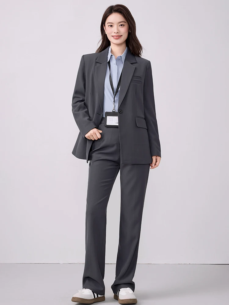 

Двубортный женский костюм в университетском стиле для профессиональных собеседований, высококачественная деловая одежда для весны и осени