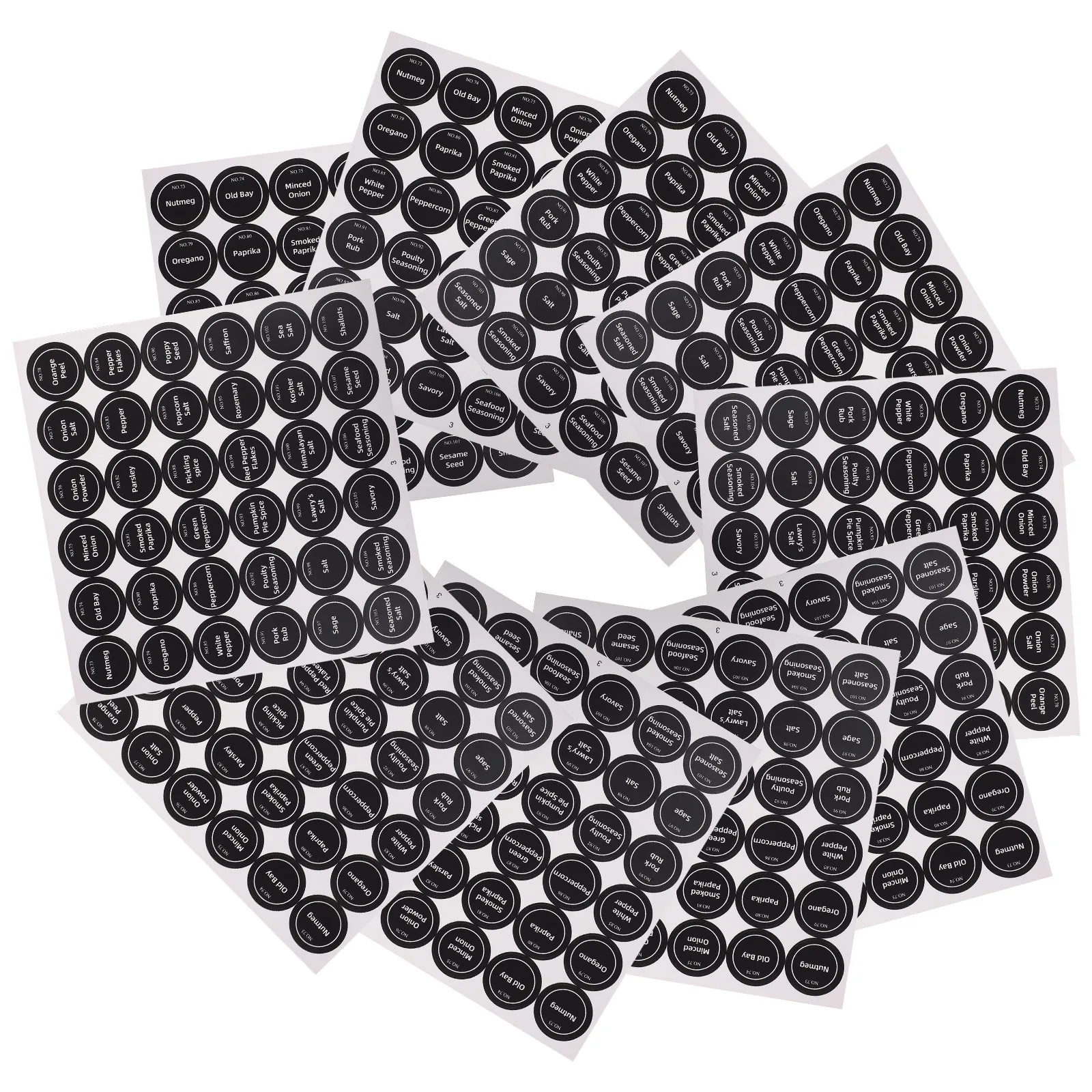 20 Sheets Waterproof Round Spice Jar Labels Preprinted English Stickers Kitchen Seasoning Jar Organizer Labels