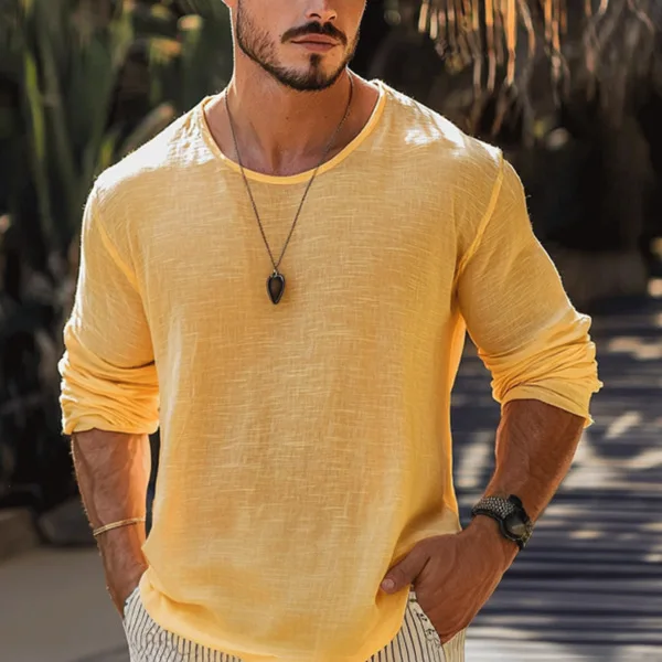 

Spring New Fashion Men's Yellow Solid Color Casual Trendy Loose O-neck T-shirts Male Pullover Clothes Undershirts Sports Tops