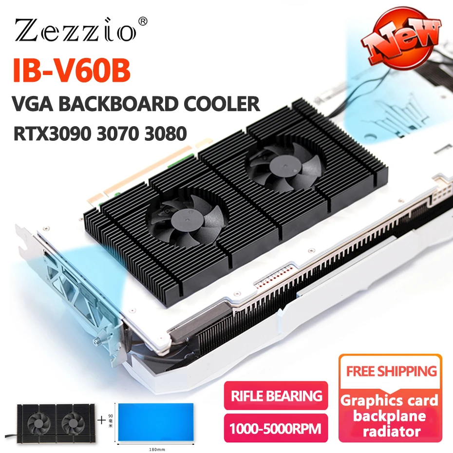 

Zezzio IB-V60B Graphics Card Backplane Radiator RTX3090 3080 3070 Video Memory Radiator Mine Card Dual 4PIN PWM Fan Cooling