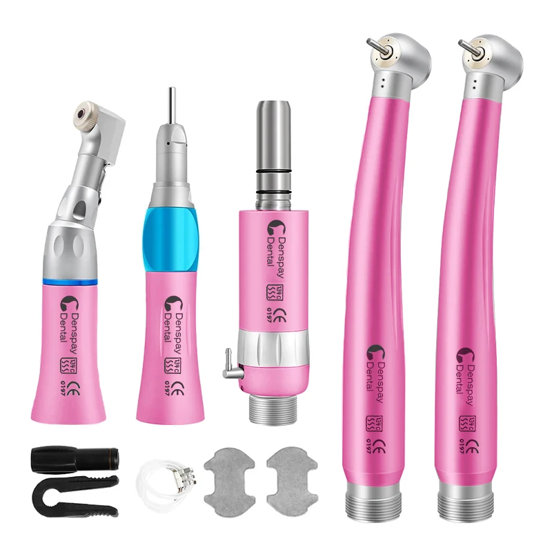 Dental Oral High & Low Speed Handpiece Kit Push Button Straight Contra Angle Air Turbine 2/4 Hole M4 / B2 Whole Set