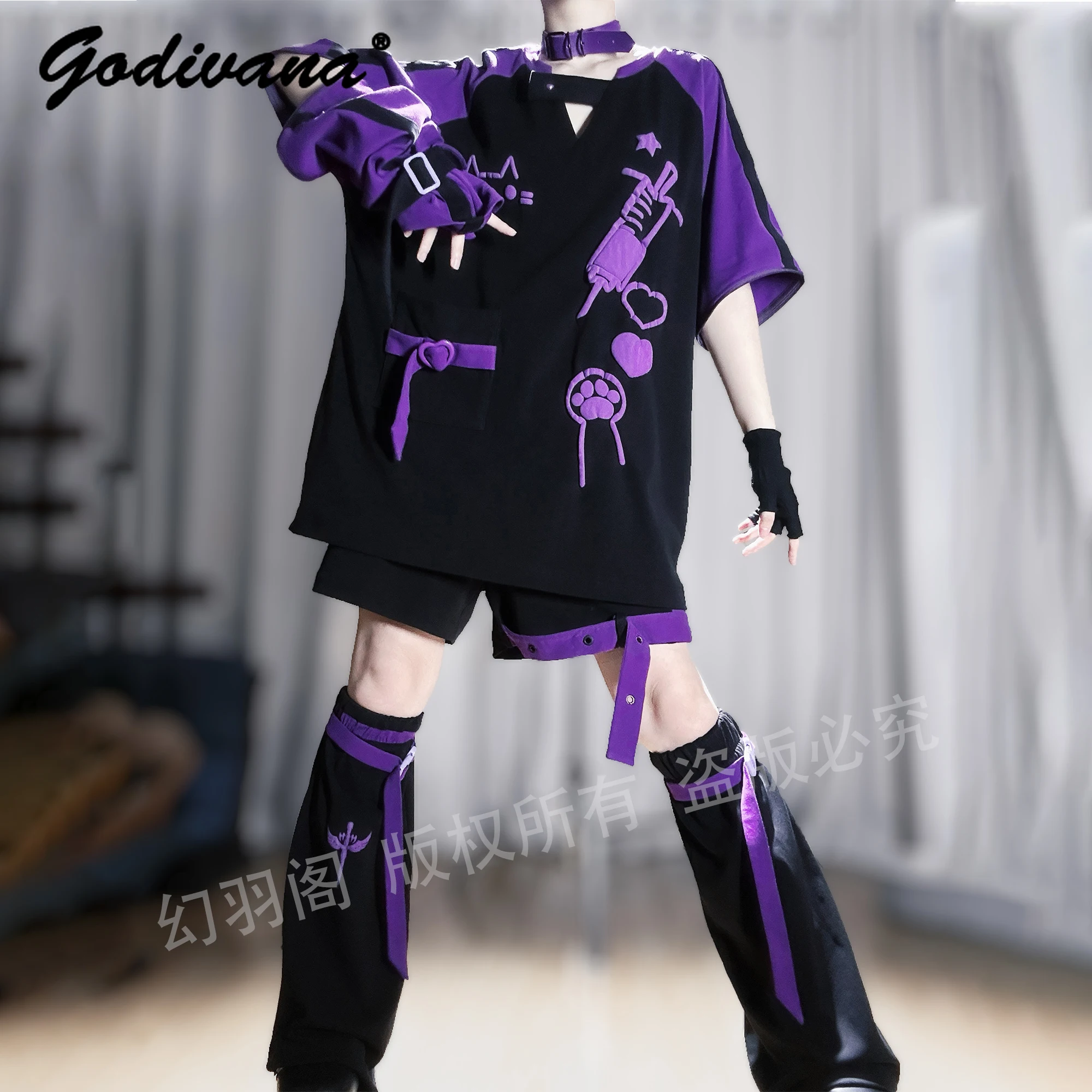 オリジナル日本鉱山ジッパー取り外し可能なスリーブ Tシャツショーツセット新しい夏の女性のサブカルチャーゴストップとショーツセット衣装