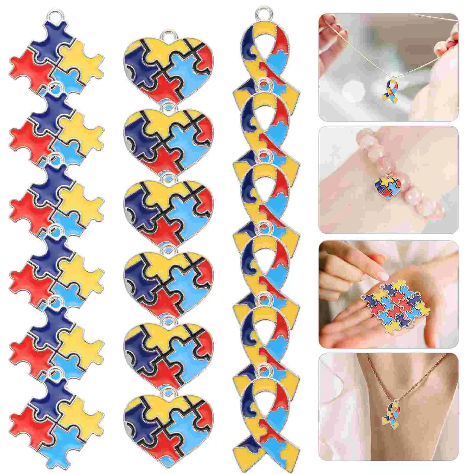 24 Pcs Jewlery Autism Pendant Autistic Charms Incarnate Necklace DIY Jewelry Pendants Materials Making Bracelet Accessory