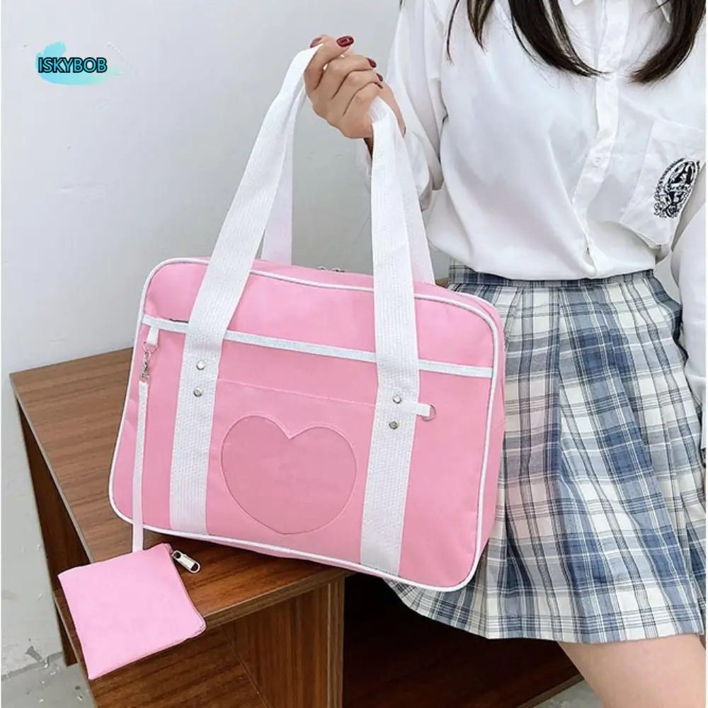 كيس مزموم القلب JK موحدة Itabag سستة اليابانية نمط Preppy أكياس شفافة القطن دمية حقيبة Y2k حقيبة كتف الرجال