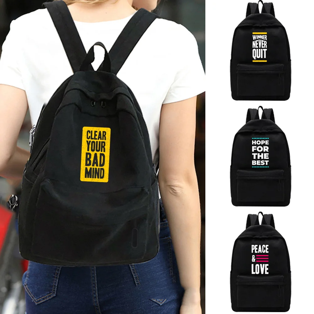 

2024 Women School Backpack Canvas Phrase Letter Bagpack Female Anti Theft Rucksack Casual Lady Travel Backpacks Korean Back Pack