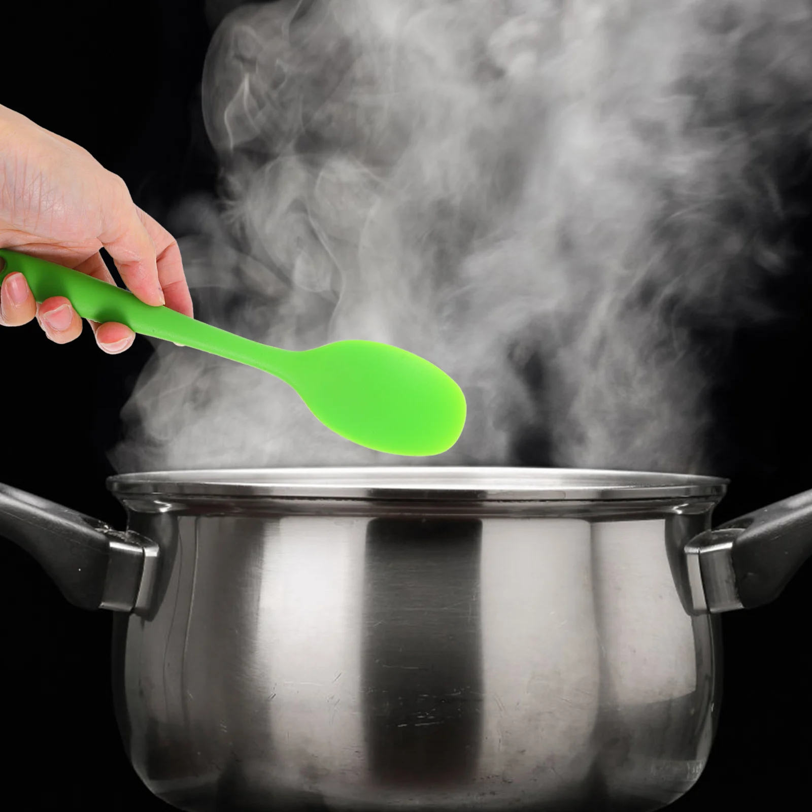 

Silicone Soup Spoon Blue Non Stick Kids Kitchen Spoons Cooking One-piece Long Handle Storage Hole High Temp ResistantSoup