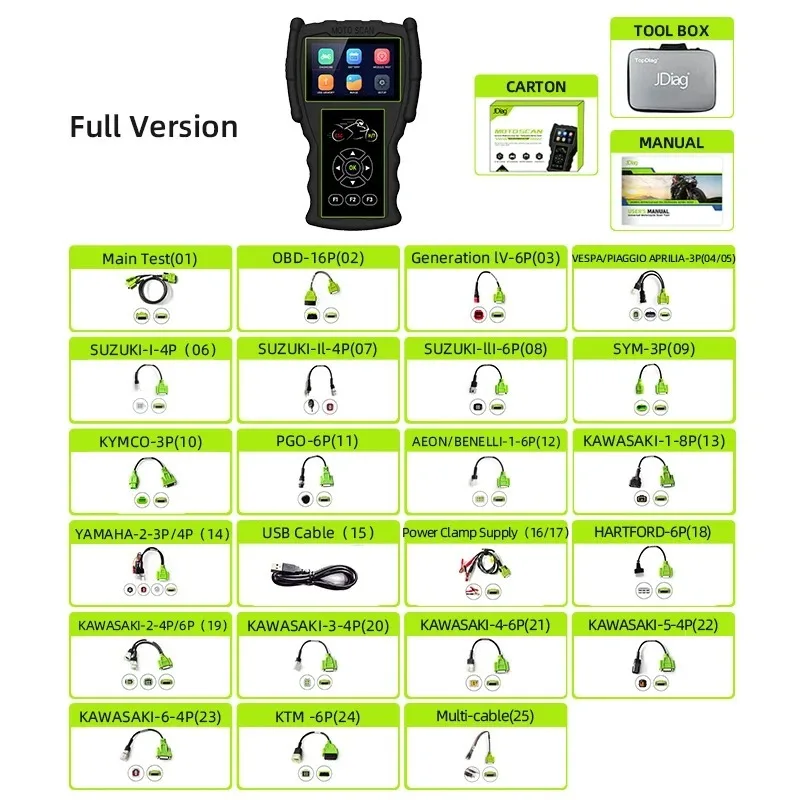 2024 for JDiag M100 Pro Motorcycle Diagnostic Tool with D87 D88 Function 12V Battery Tester Full Version Muti-language Scanner