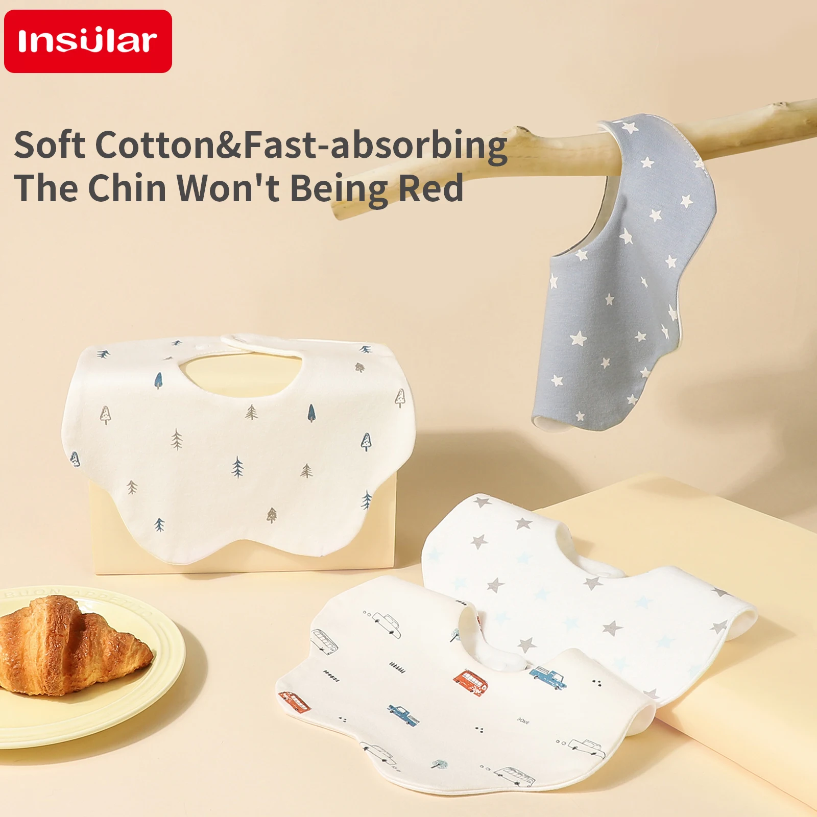 Absorbent Cotton Gauze Baby Bibs Print Saliva Towel Newborn Burp Cloths Bandana Scarf for Boys & Girls Feeding Drool New Wave