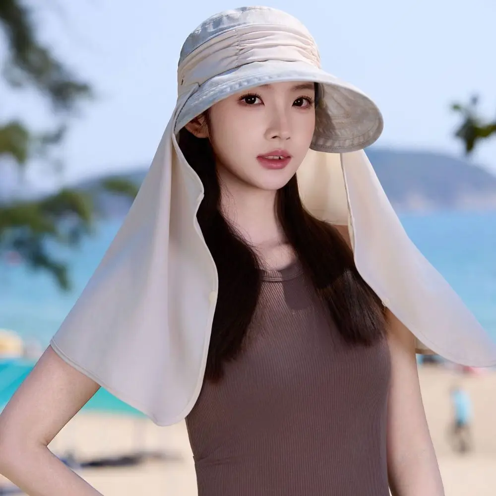 Wide-Brimmed Shawl Fisherman Hat Sunscreen Adjustable Sunshade Sun Hat Face Cover Soft Neck Protection Cap Jogging