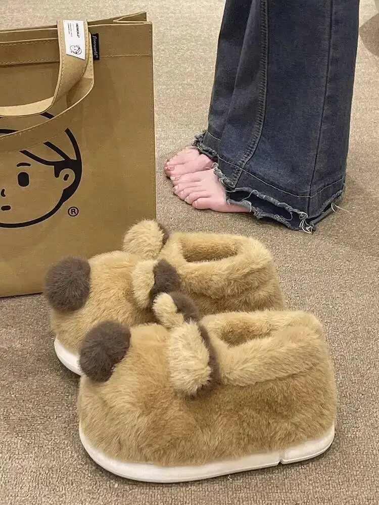 

Women's Home Slippers 2025 Autumn Winter Fuzzy Slippers Cute Puppy Design Thick Soled Non Slip Warm Household Indoor Shoes