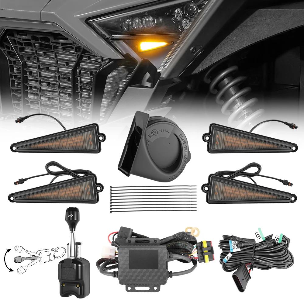 

for Polaris Ranger, General, RZR Universal UTV Turn Signal Horn Street Legal Kit Lever Column Switch Triangle / Round LED Lights