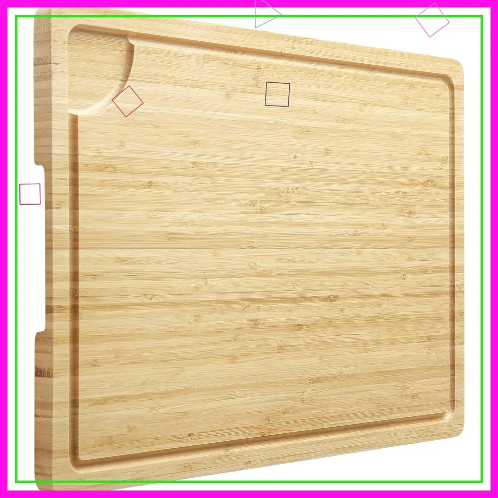 

Большая бамбуковая разделочная доска с пазом для сока и ручками — двусторонняя разделочная доска для кухни, сервировочный поднос для мяса и сыра