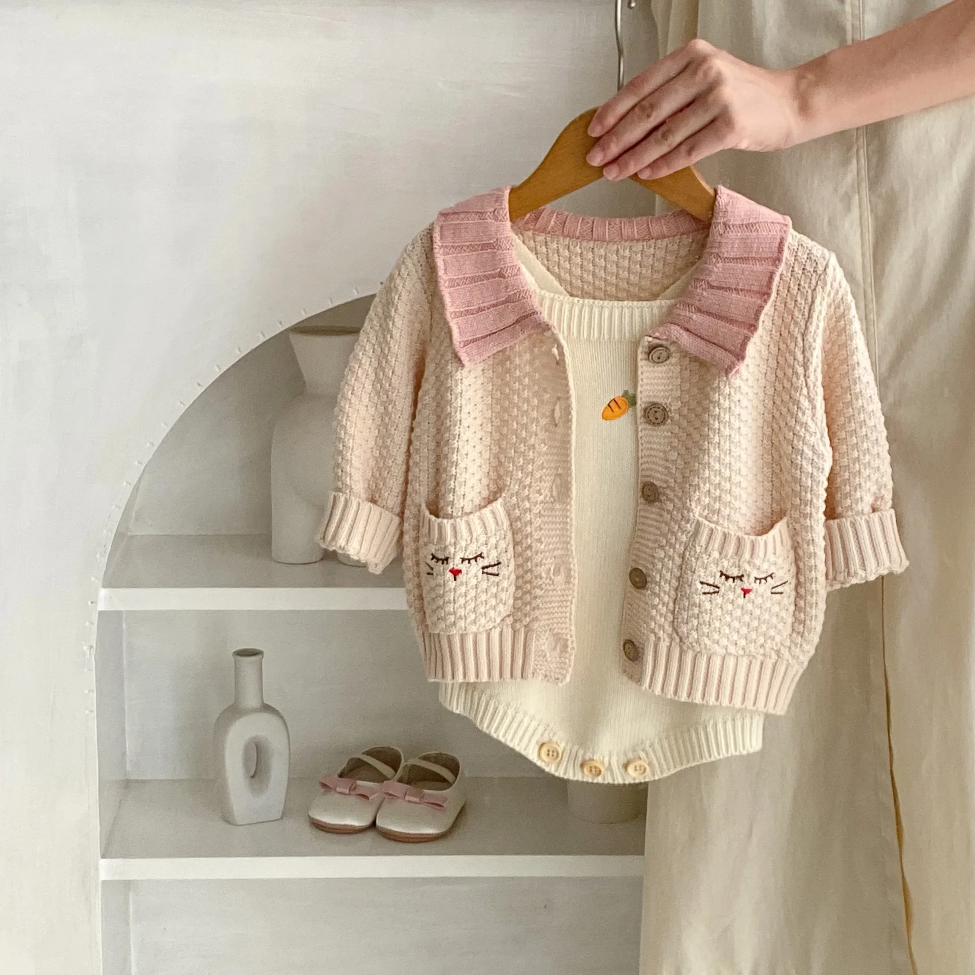 

Baby Clothes Girls Sweater Coat 2024 Knitwear Embroidered Pocket Cute Long Sleeve Sweet Soft Comfortable Kids Simple Cardigan