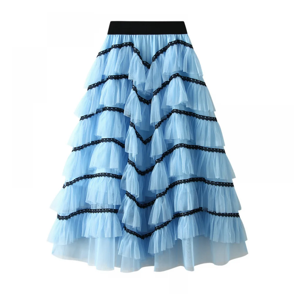 Women Long Sheer Tutu Skirt Tulle Mesh Layered Midi Skirt Holiday Multi Layer Dance Skirt Solid Cake Loose Halloween Party Skirt