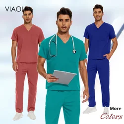 Unisex manga curta Medical Scrubs Uniformes, Homens Acessório Médico, Conjunto Uniforme de Enfermagem, Farmácia Lab Workwear, Atacado