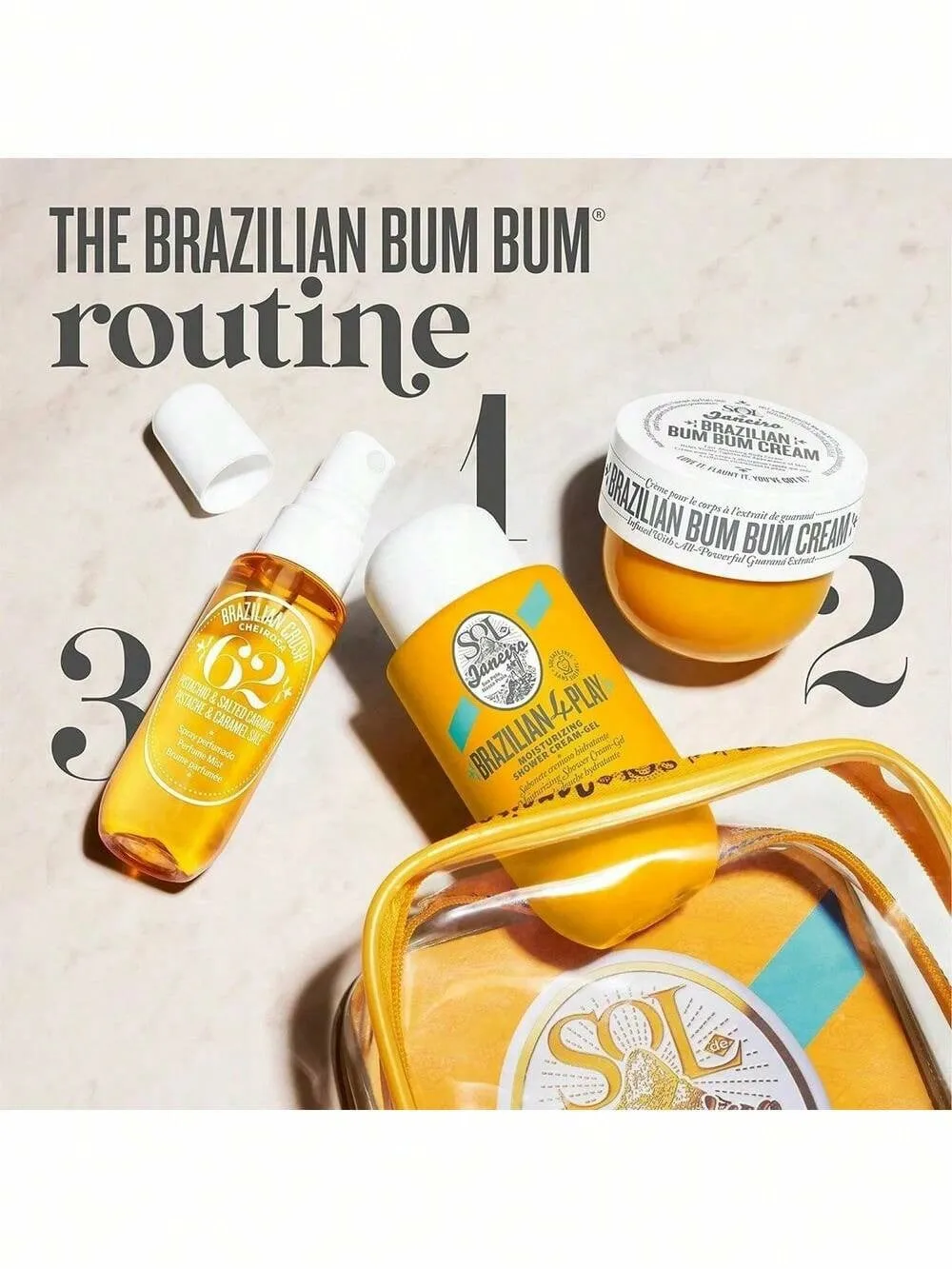 Sol de Janeiro Bum Bum Jet Set 3 pezzi Crema 50ml+Gel doccia 90ml+Fumo Nebbia corpo 30ml, Rassodante Cura del corpo Fragranza a lunga durata