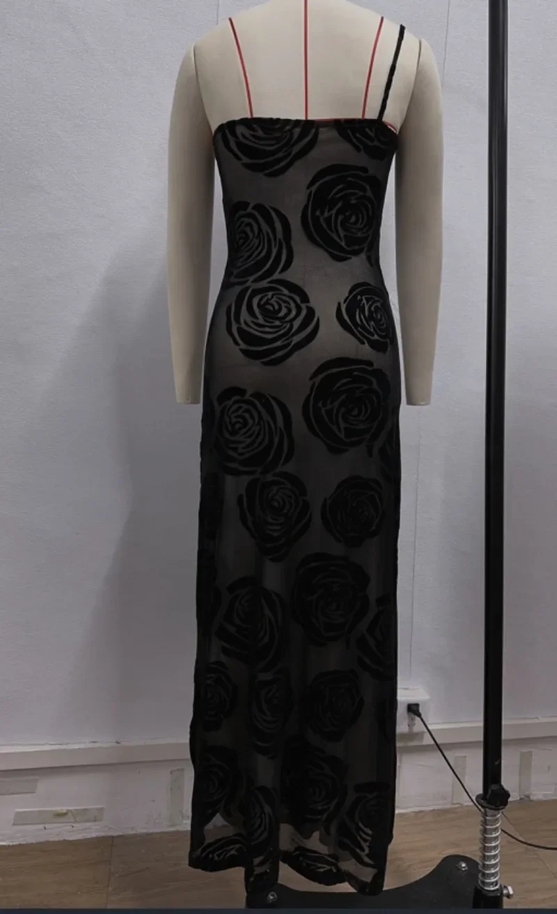 Elegante Rosa Jacquard Longo Maxi Vestido Feminino, Malha Pura, Um Ombro, Sem Mangas, Sem Costas, Bodycon, Festa Noturna, Clubwear, Sexy