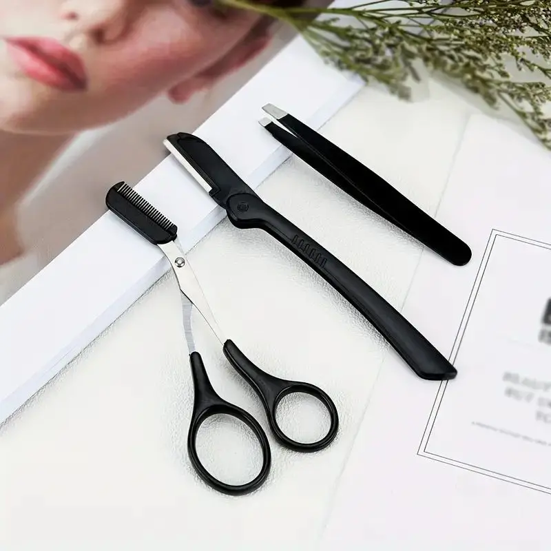 3pcs Eyebrow Trimming Tools, Stainless Steel Eyebrow Tweezer Eyebrow Scissors With Comb Eyebrow Razor