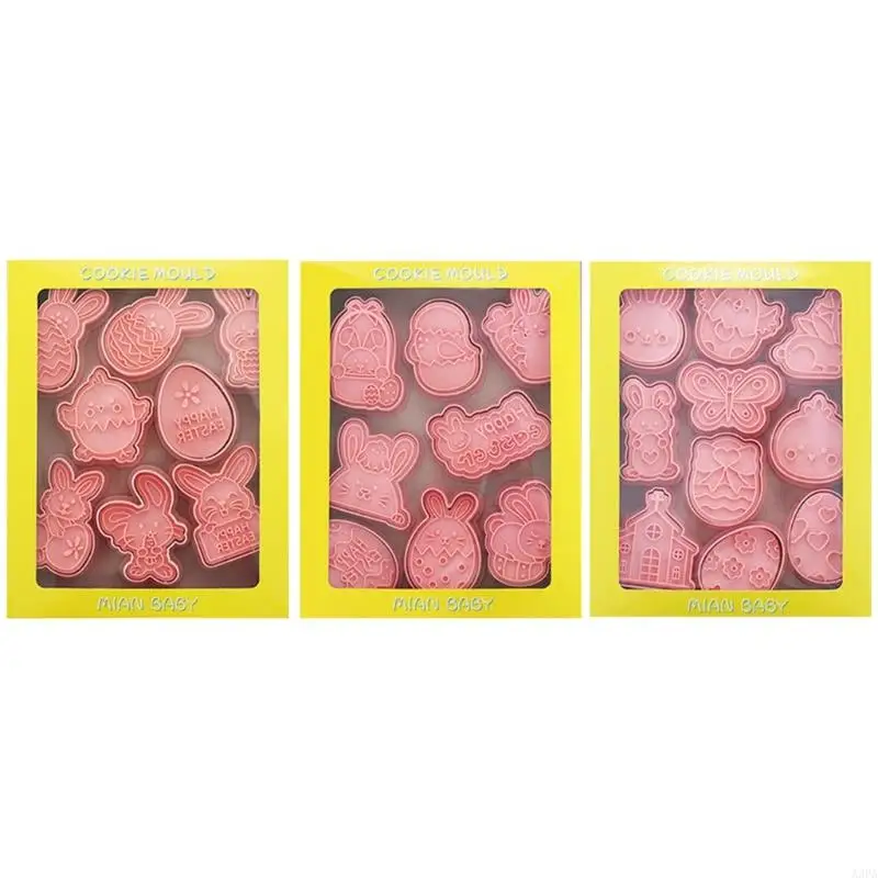 

A3PA 26PCS Easter Series Cookie Cutters Plastic Material Pressable Biscuit Cutters Cookie Mould Biscuit Mold for Baking Lover