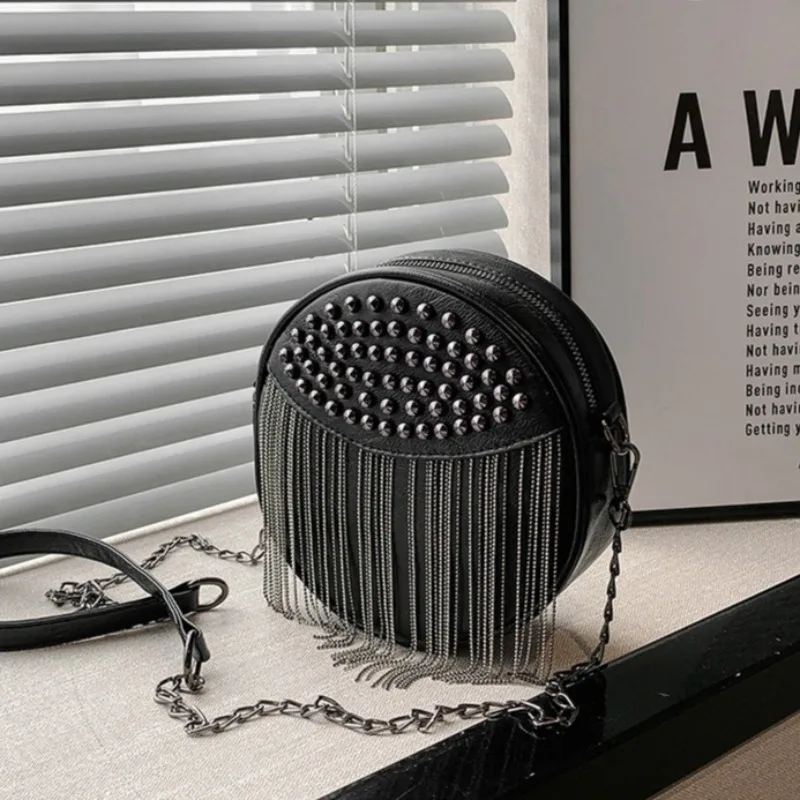 Trendy Pure Color Fringed Shoulder Bag, Elegant and Stylish Circle Bag for Women, 2025 Korean Fashion Bag,  Crossbody Bag