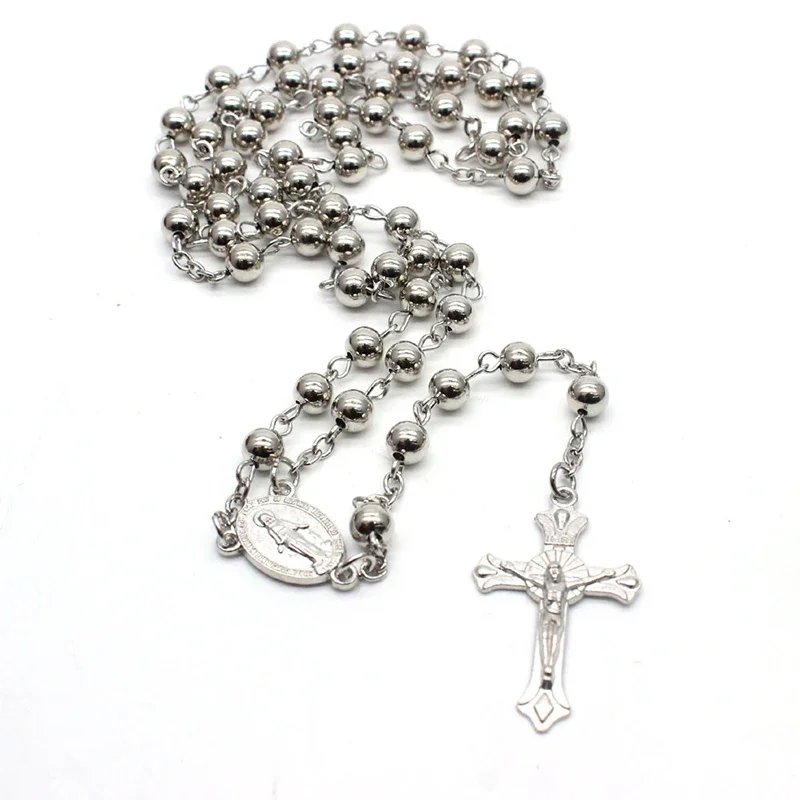 CR019 Religious Christian Rosary Beads Necklace Jesus Cross Pendant Necklace Long Chain Neck Jewelry Gift