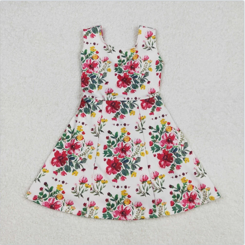 

Hot Sale Baby Girls Swimsuit Red Flower Yoga Active Wear Athletic Dresses Boutique Kids Designer Clothes Girls Dress Set Toddler