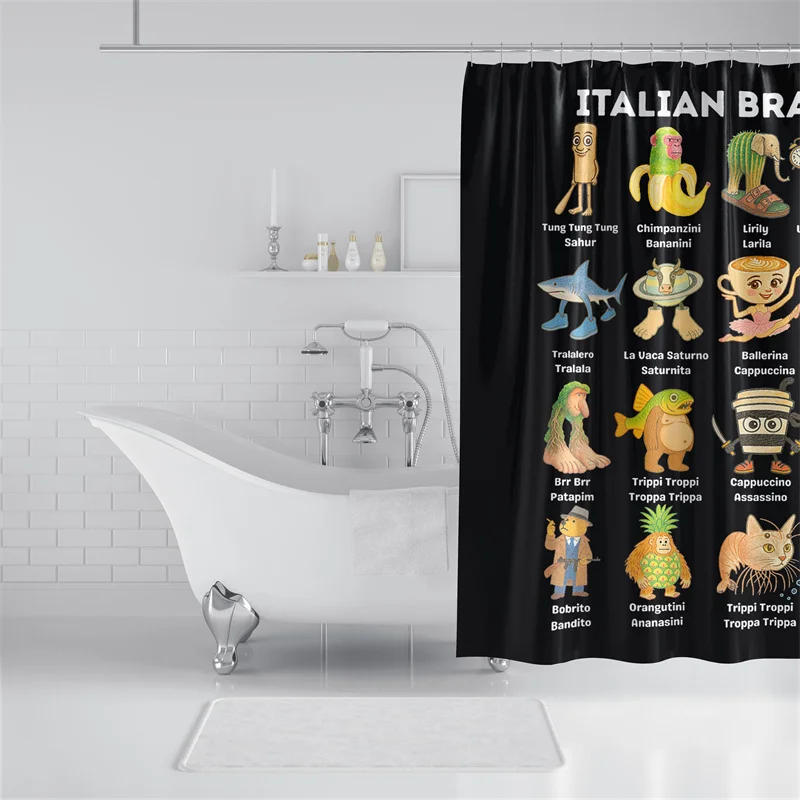 Gaslight Gatekeep Girlboss Italian Brainrot Character Shower Curtain Set with Grommets and Hooks for Bathroom Decor