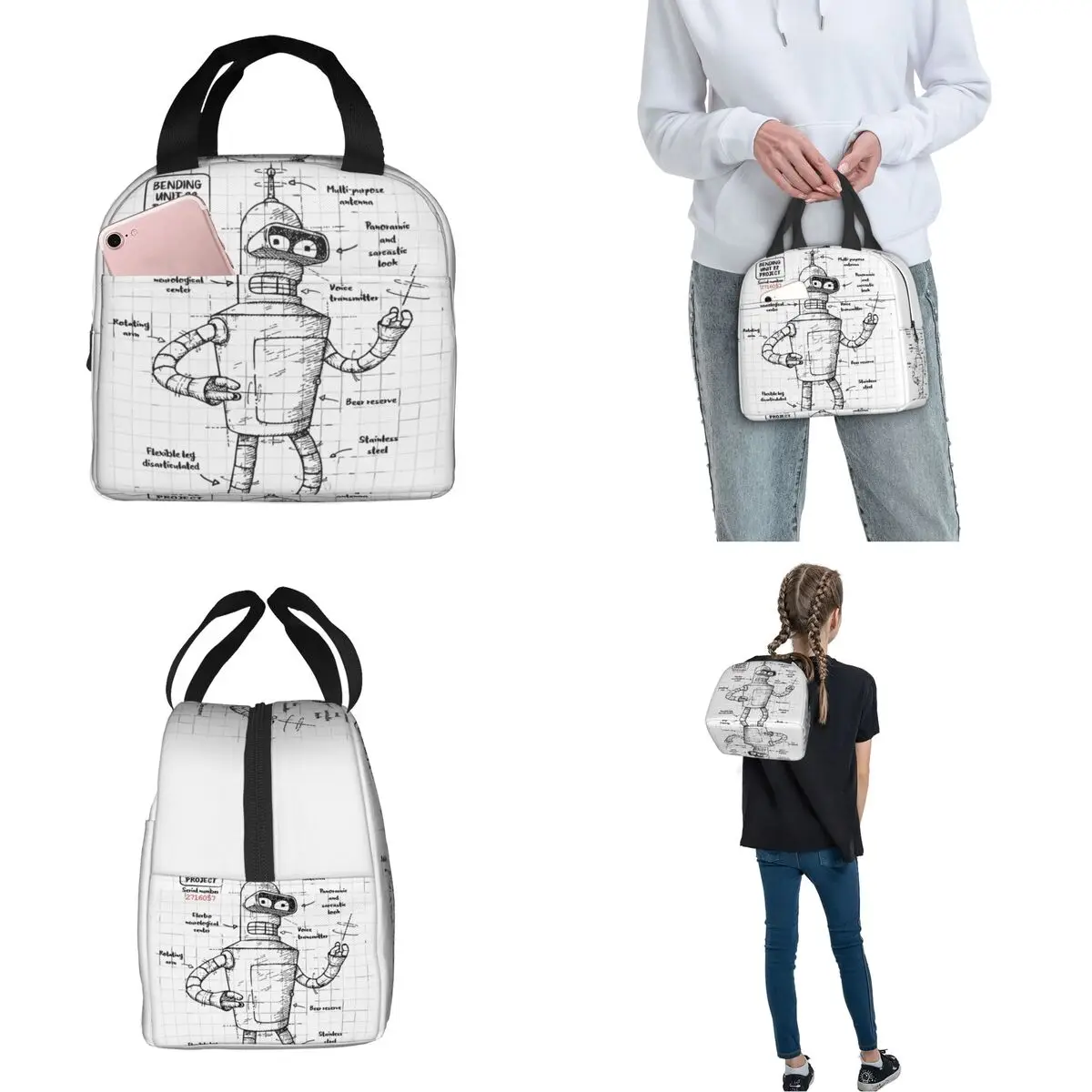 Futuramas Cartoon Comic Insulated Lunch Bags Food Container Portable Thermal Cooler Lunch Box For Travel