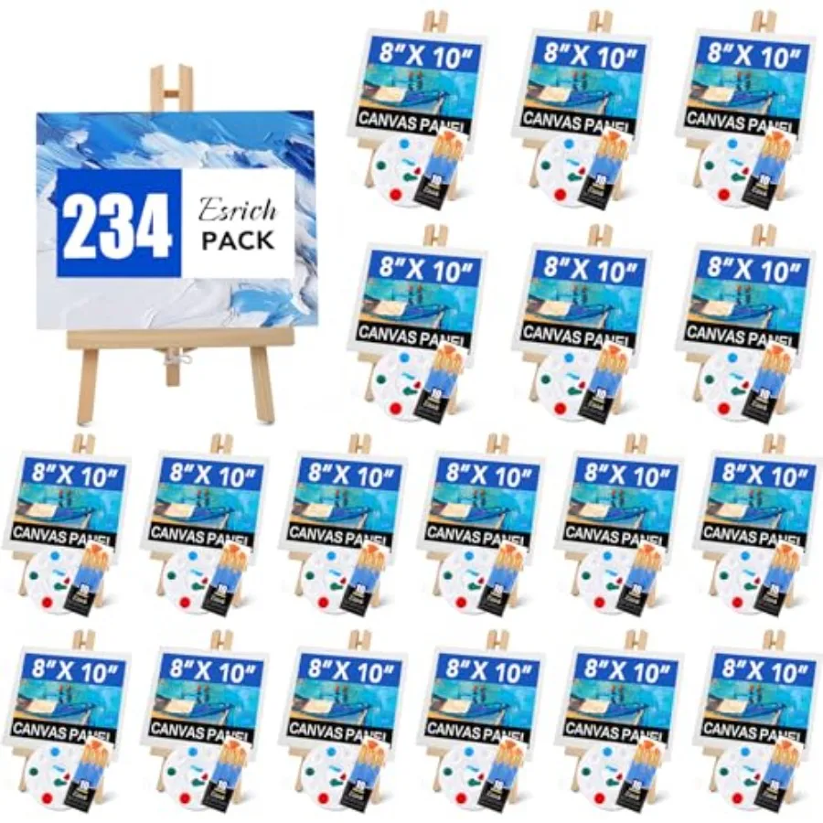 

Набор из 234 холстов с мольбертами: холсты 8x10 дюймов, деревянные мольберты 11,8 дюймов, кисти для рисования, набор для живописи на холсте для начинающих художников