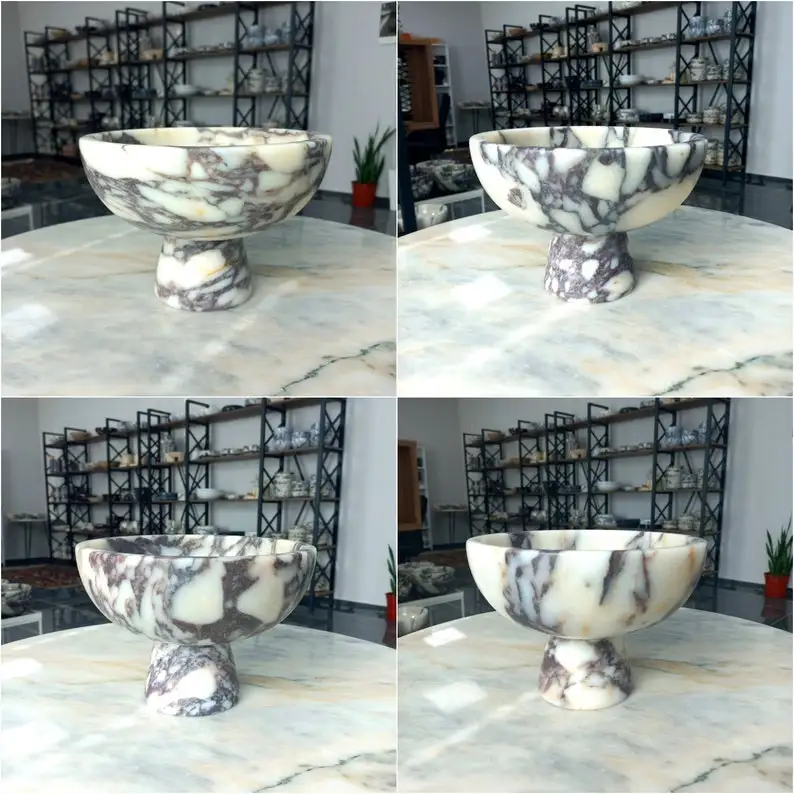 Imagem -05 - Calacatta Marble Serving Bowl Pedestal de Mármore Curvo Bowl Home Presentes 20cm Natural