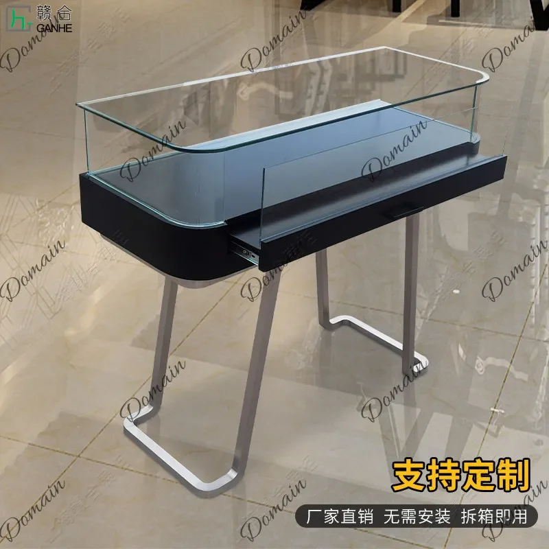 81 N Multifunctional jewelry table Metal jade display Glass counter Simple shopping mall Watch cabinet Modern light luxury
