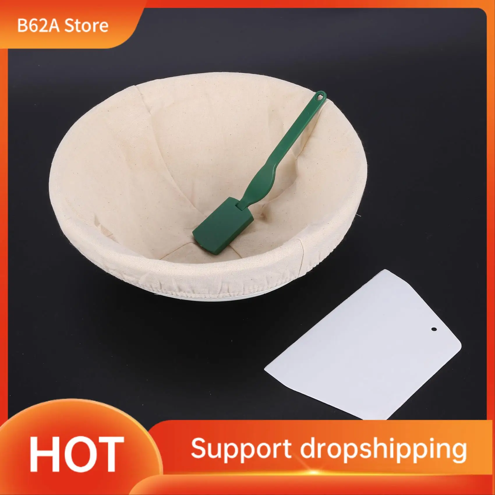 

B62A 9 Inch Bread Proofing Basket Set Sourdough Entry Basket + Dough Scraper + Linen LINER Cloth For Dough Shape Baked Bread