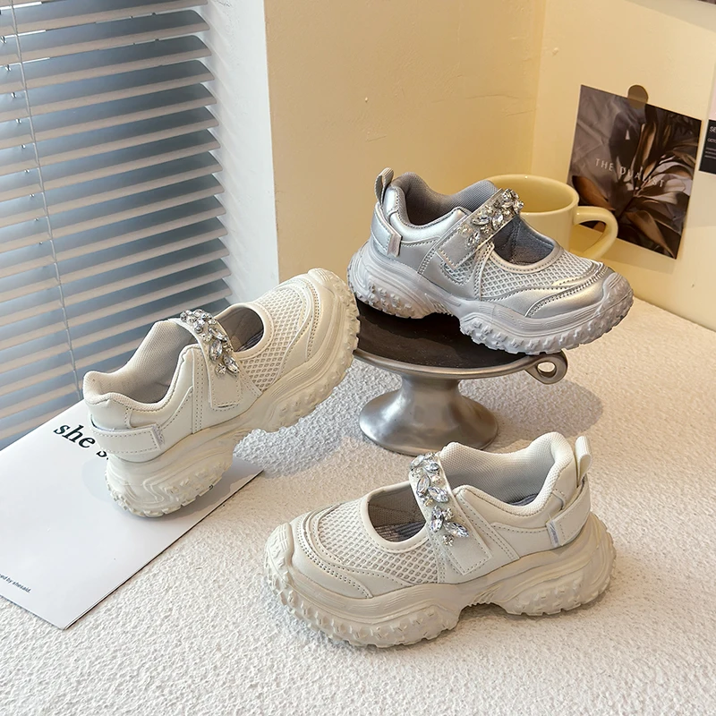 

Children's Sports Shoes with Flat Heel Shallow Toe Velcro Fastening Pure Color Mesh Surface Breathable Lightweight Casual Shoes