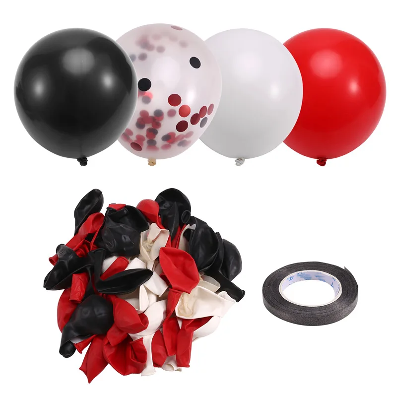 Red And Black Balloons, 67Pcs 12 Inch Black White Red Confetti Gathering Balloons With Ribbons For Birthday, Wedding