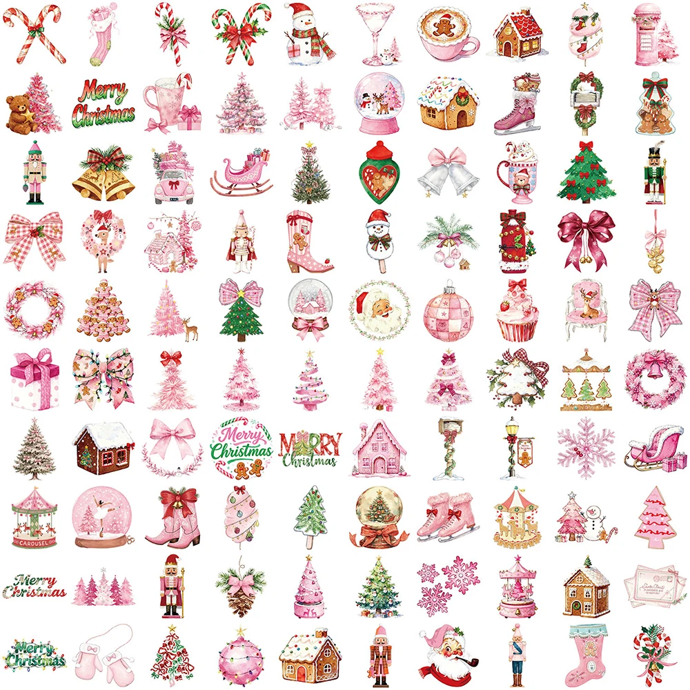 10/30/50/100pcs Pink Cute Christmas Santa Claus Stickers Aesthetic Christmas Tree Deer Cartoon Sticker DIY Notebook Guitar Diary